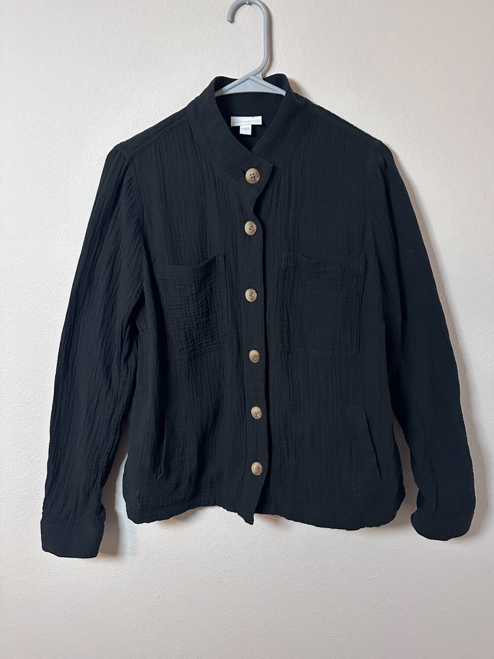 J Jill black 100% cotton womens jacket size small brown button down long sleeve